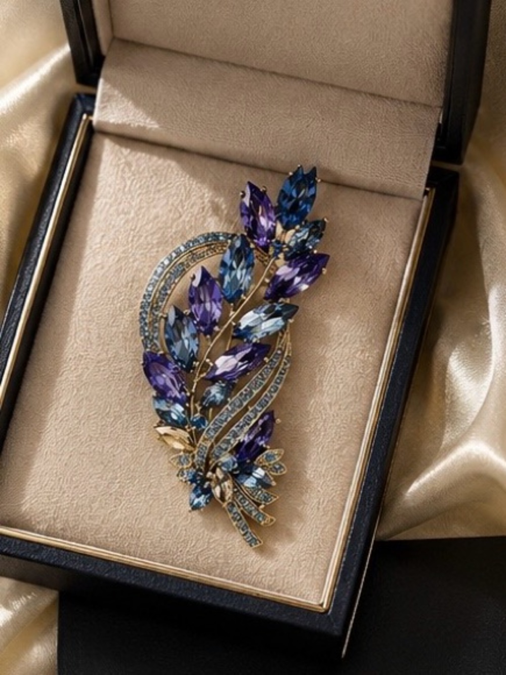 Royal Sapphire Amethyst Crystal Floral Brooch